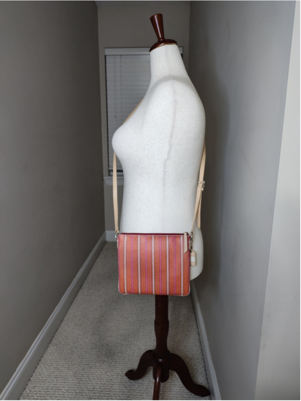 Women's Coach Striped Crossbody Bag One Size Orange and Pink
